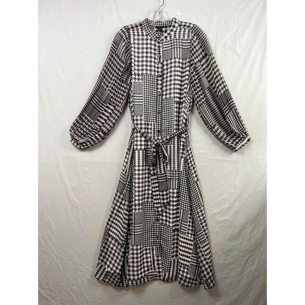 Ann Taylor Shirt Maxi Dress Womens Medium Black White Patchwork Houndstooth